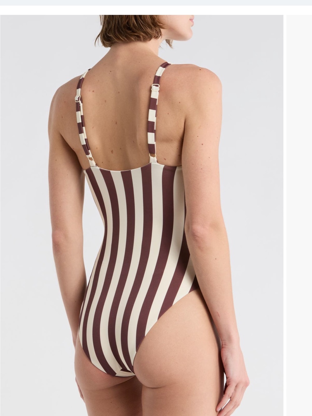 Onia Marilyn Swimsuit Medium chocolate cherry vertical striped NWT - Picture 3 of 6